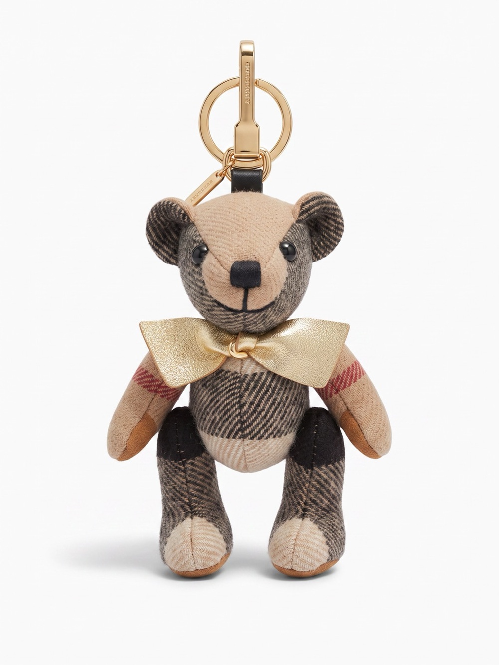 Authentic Burberry Plaid Teddy Key Charm in Beige and Gold
